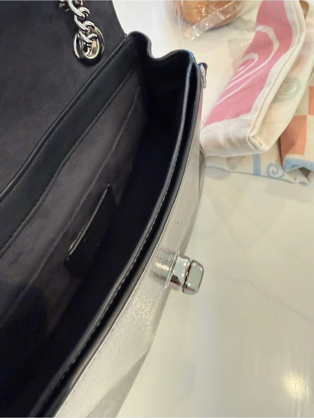Coach Metallic Silver Chain Strap Crossbody Bag